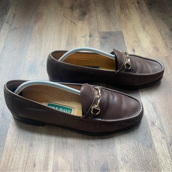 Cole Haan Men's Dark Brown Leather Loafers With Gold Horse Bit - Picture 1 of 14